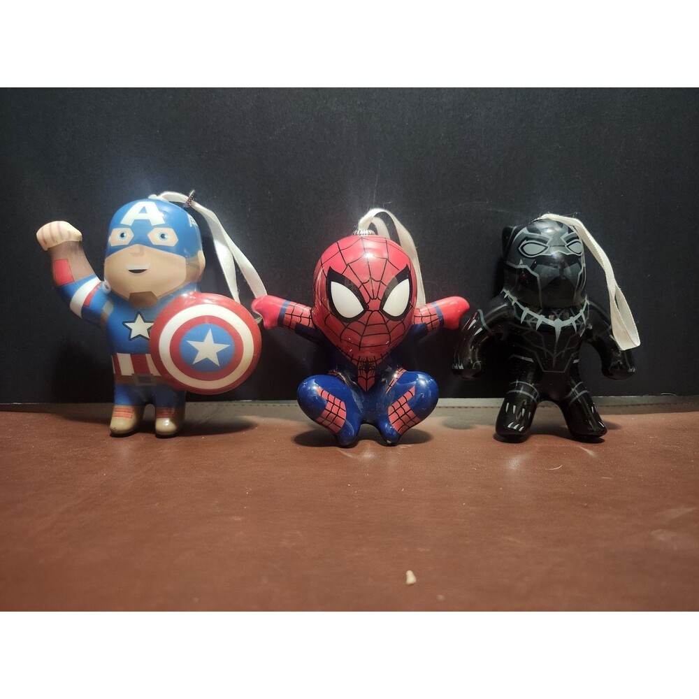 Marvel Resin Plastic Figurines Lot of 3 Captain America Spider-Man Black Panther